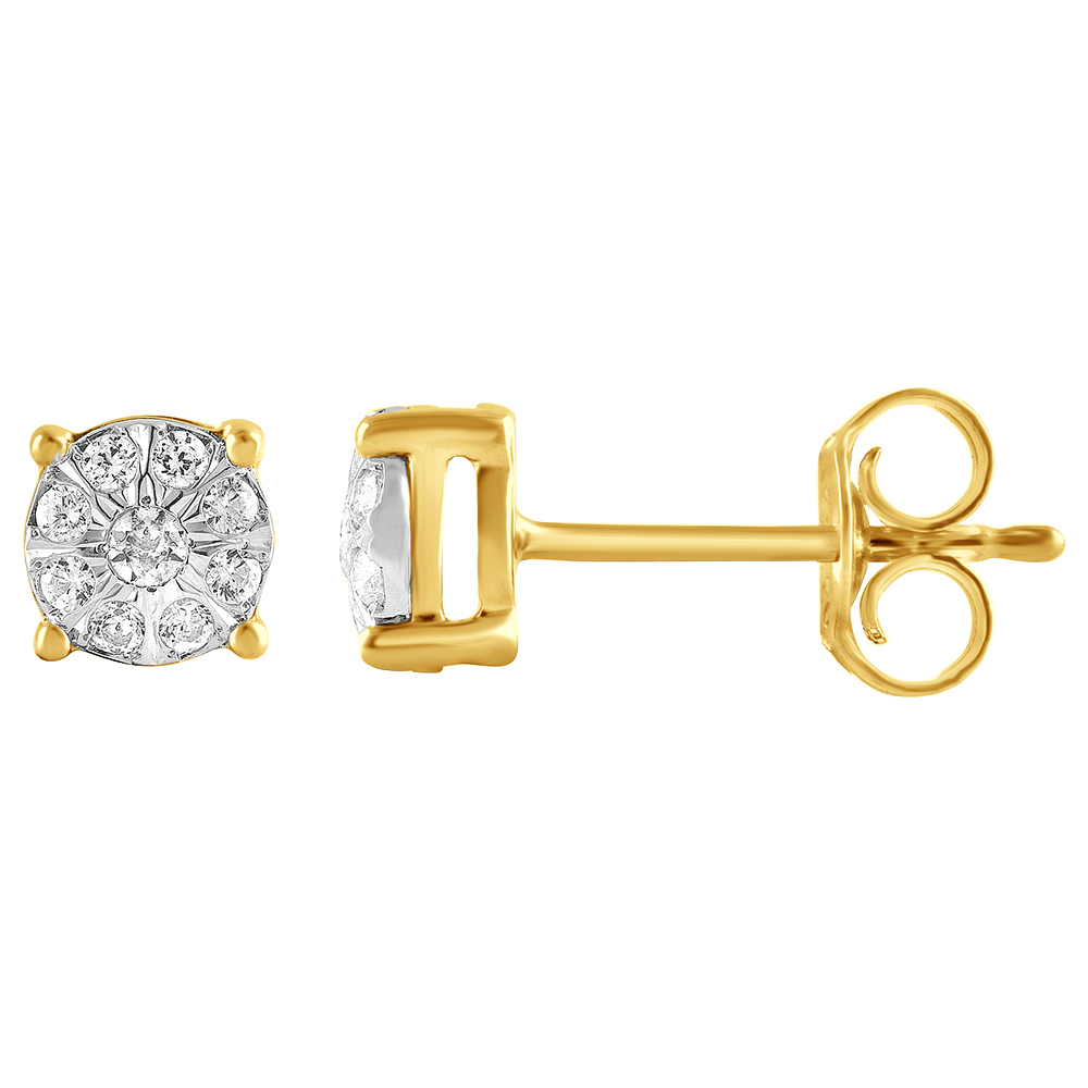 Diamond Cluster Stud Earrings in 10K Gold