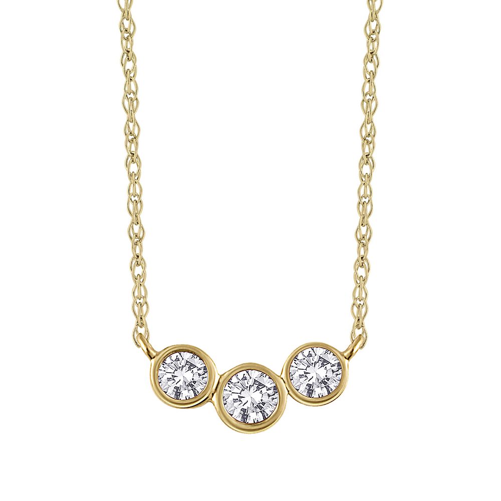 1/10 Ct. Tw. Diamond Three-Stone Necklace | 10K Yellow Gold | Size 18 | Layering & Stacking
