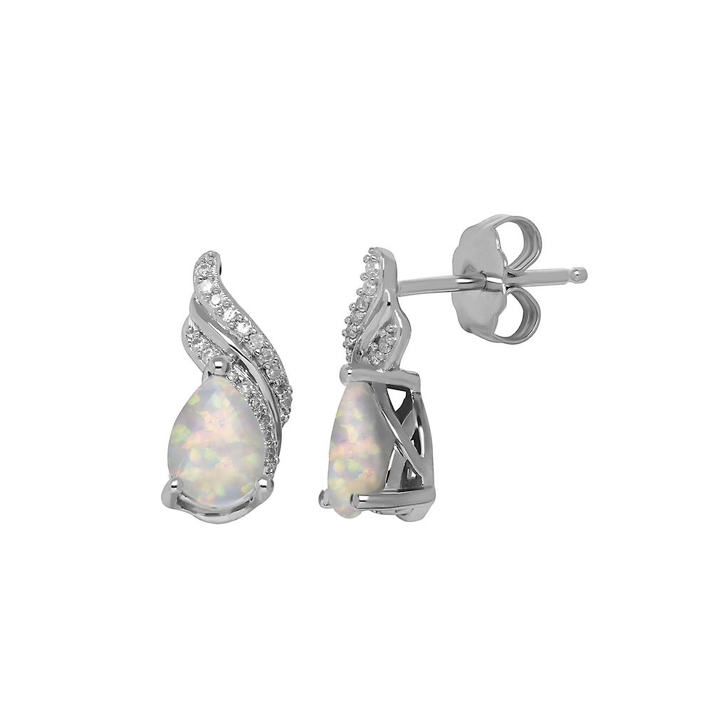 Lab Created Opal & 1/10 ct. tw. Diamond Earrings in Sterling Silver ...