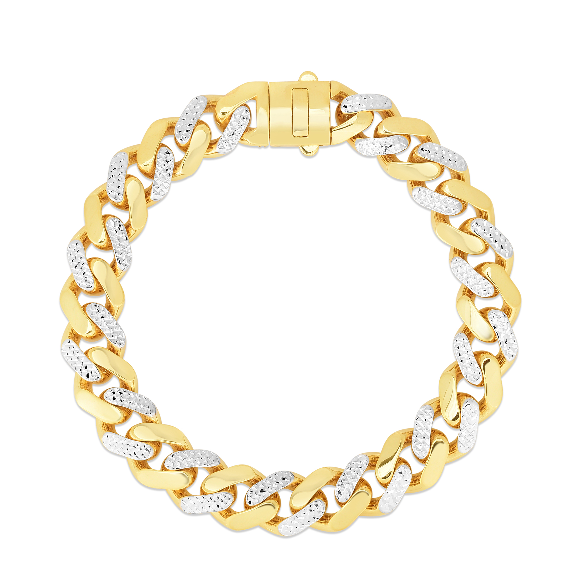 Semi-Solid Diamond-Cut Miami Cuban Bracelet in 14K Yellow Gold