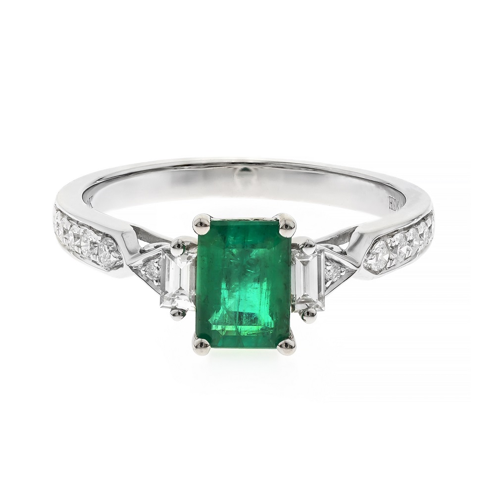 18ct White Gold Diamond & Emerald Ring
