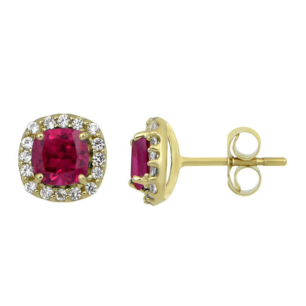 Lab Created Ruby & White Sapphire Stud Earrings in 10K Yellow Gold
