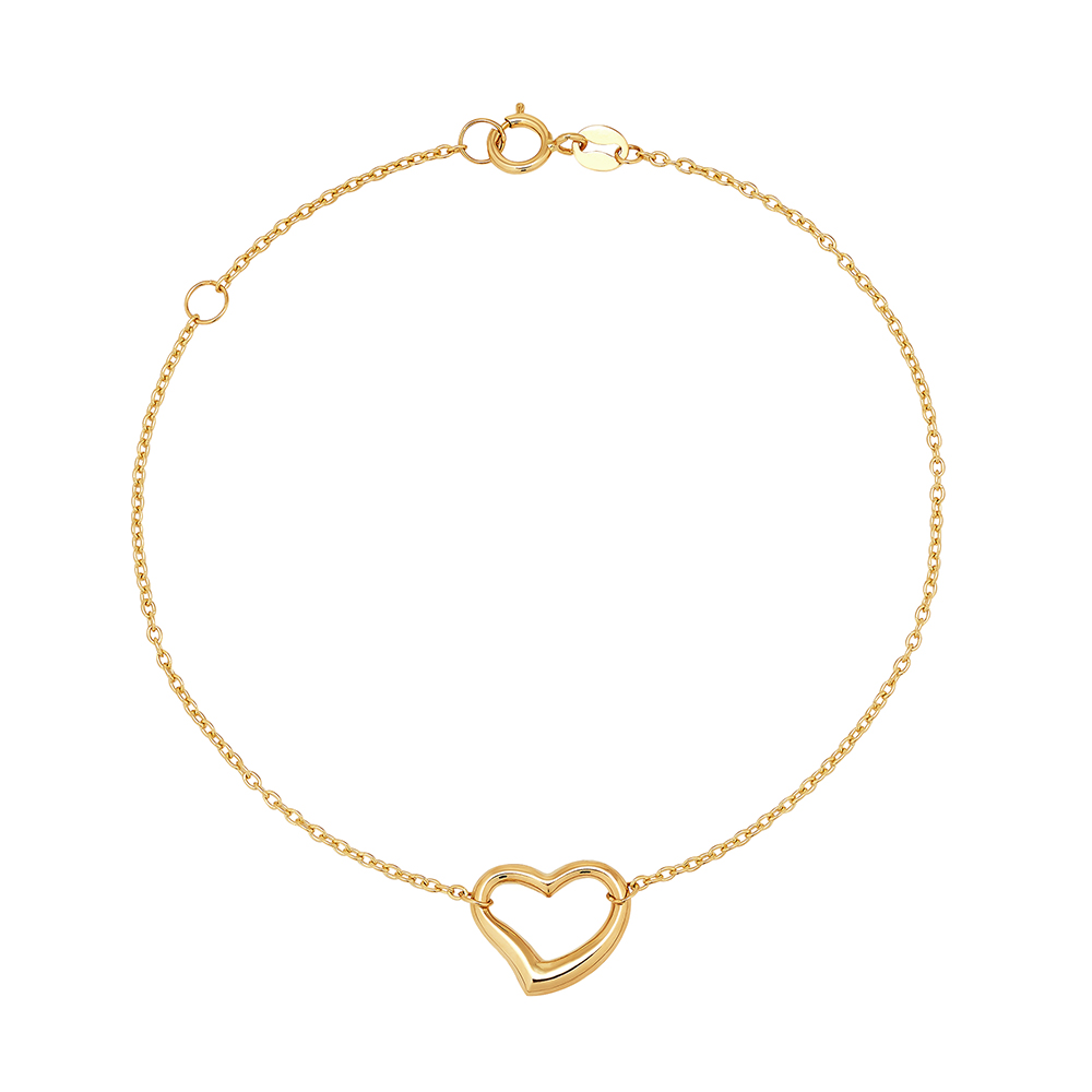 Open Yellow Layering Gold in Bracelet & Heart Stacking 14K