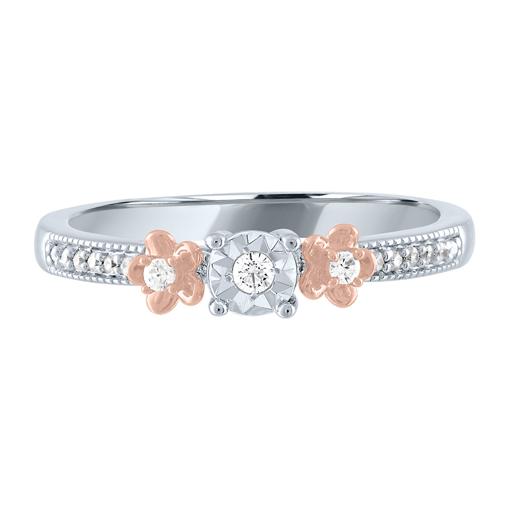 Diamond ThreeStone Flower Promise Ring in Sterling Silver