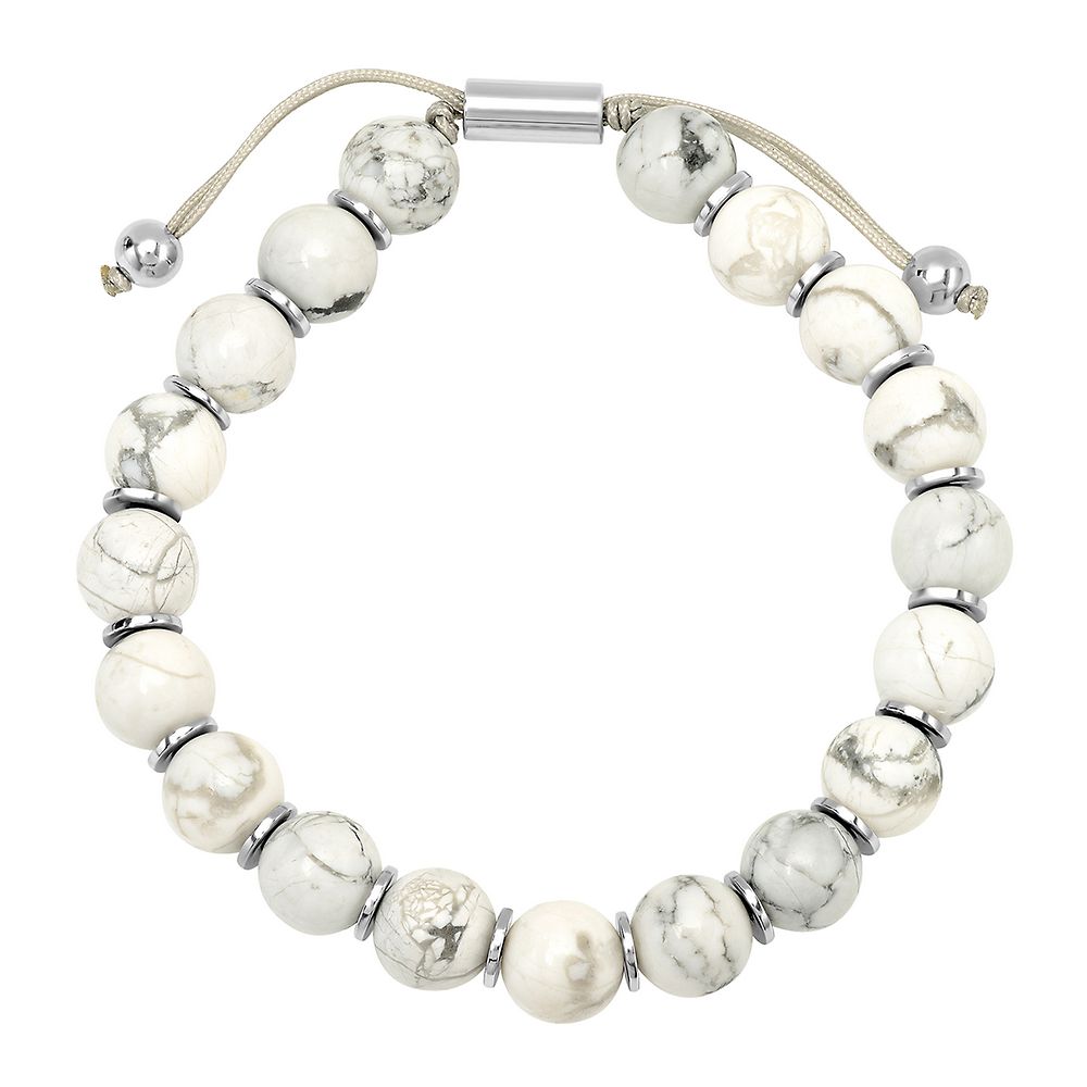 Men's Howlite Beaded Bracelet in Sterling Silver Helzberg Diamonds