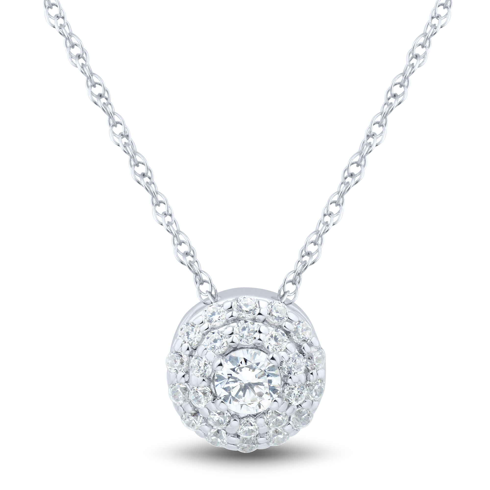45cm Double Halo Pendant Necklace with 0.15tw of Diamonds in Sterling Silver (Diamond)
