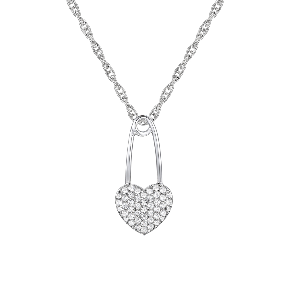 1/10 Ct. T.W. Diamond Heart Lock and Key Dangle Charm Bracelet