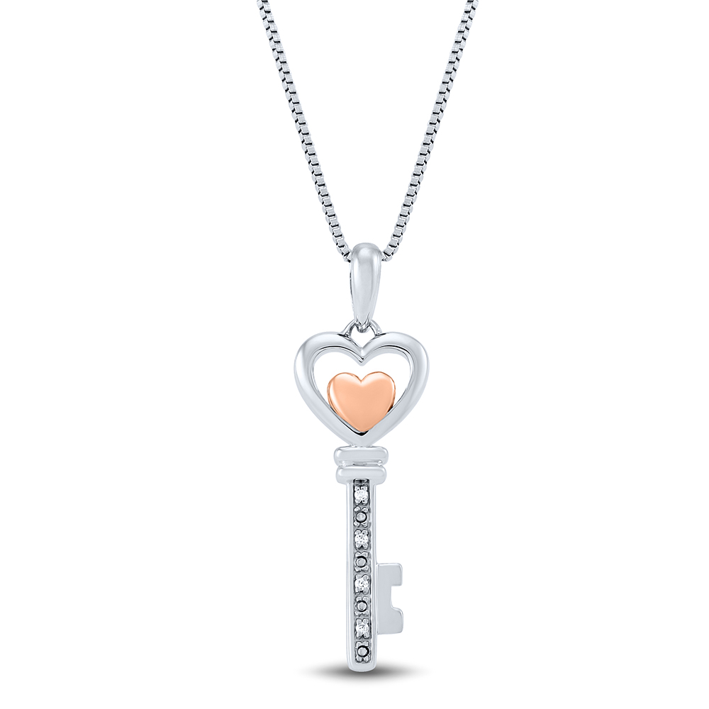 Heart Lock Necklace Silver Zircon Stone Lock Key Necklace 