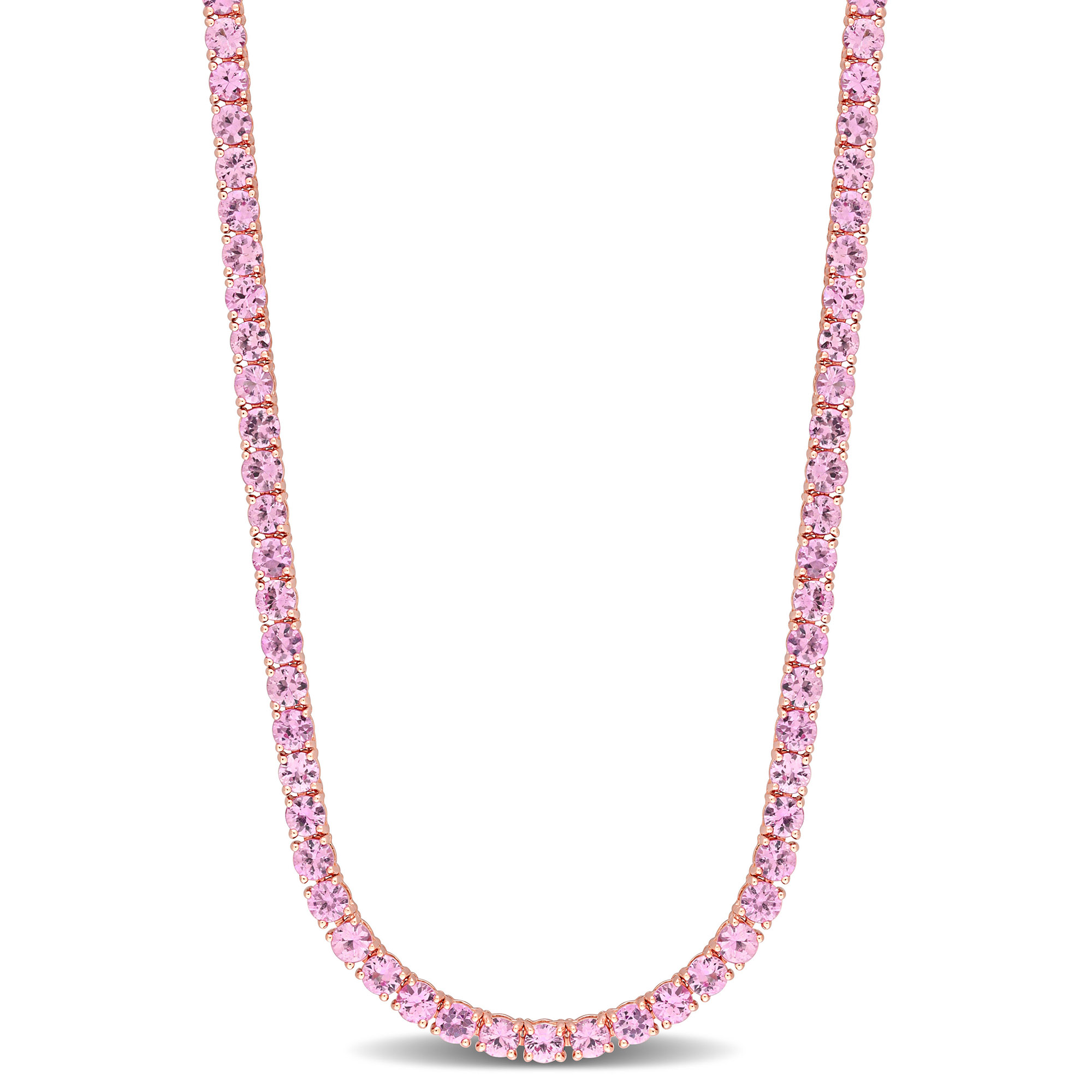 14K Rose Gold Pink Sapphire Tennis Necklace Stylish and Elegant Jewelry