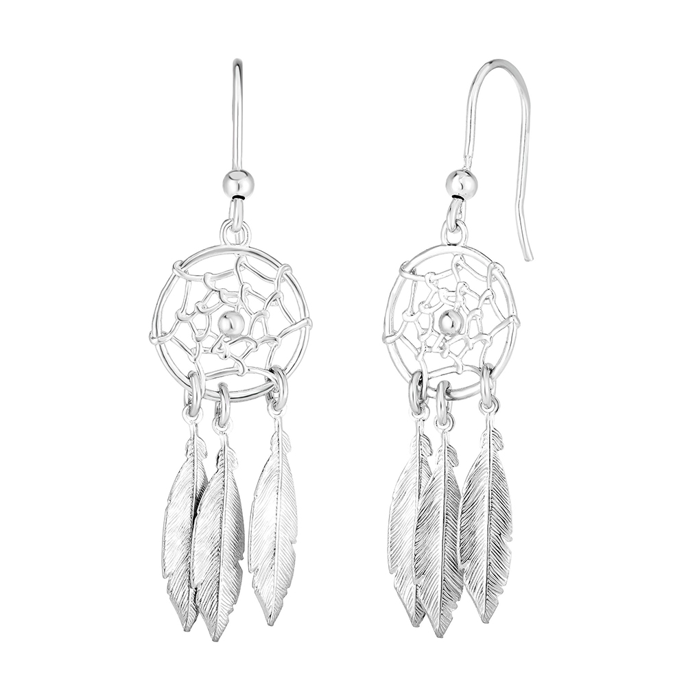 Silver earrings dream catcher with amber Ag 925/1000 - naturshop.cz