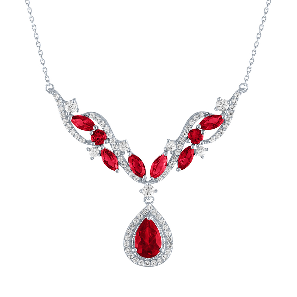 Lab Created Ruby & White Sapphire Drop Necklace in Sterling Silver ...