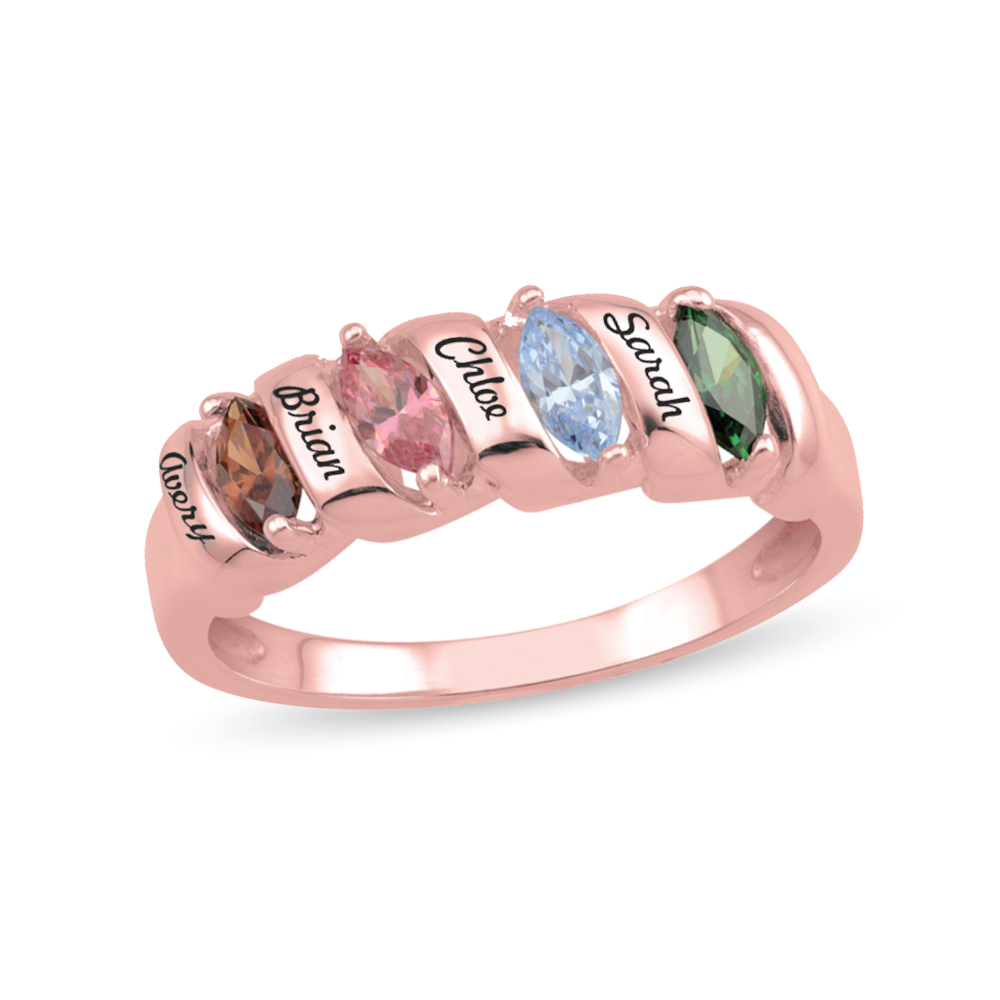 Custom Gemstone Ring with Marquise Stones & Personalized Engraving (2-5 ...