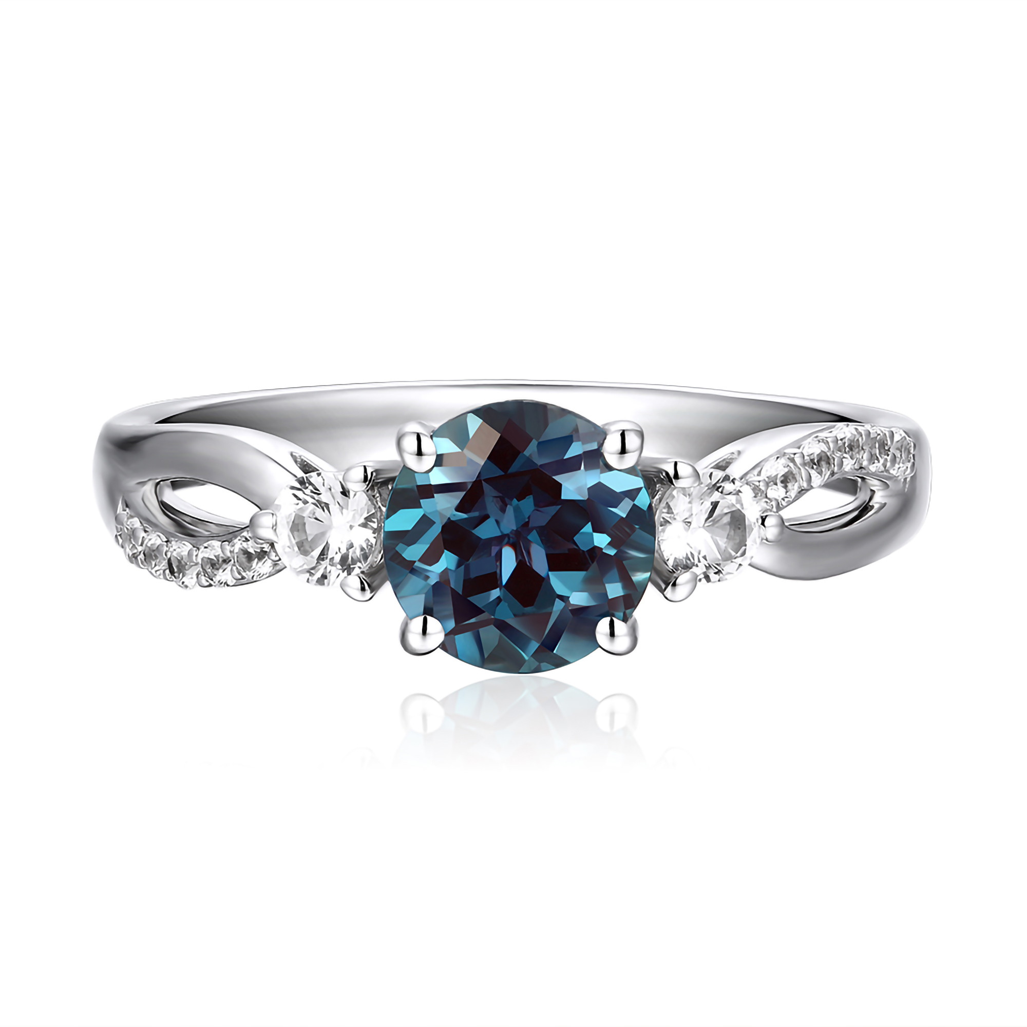 LabCreated Alexandrite & White Sapphire Ring in Sterling Silver