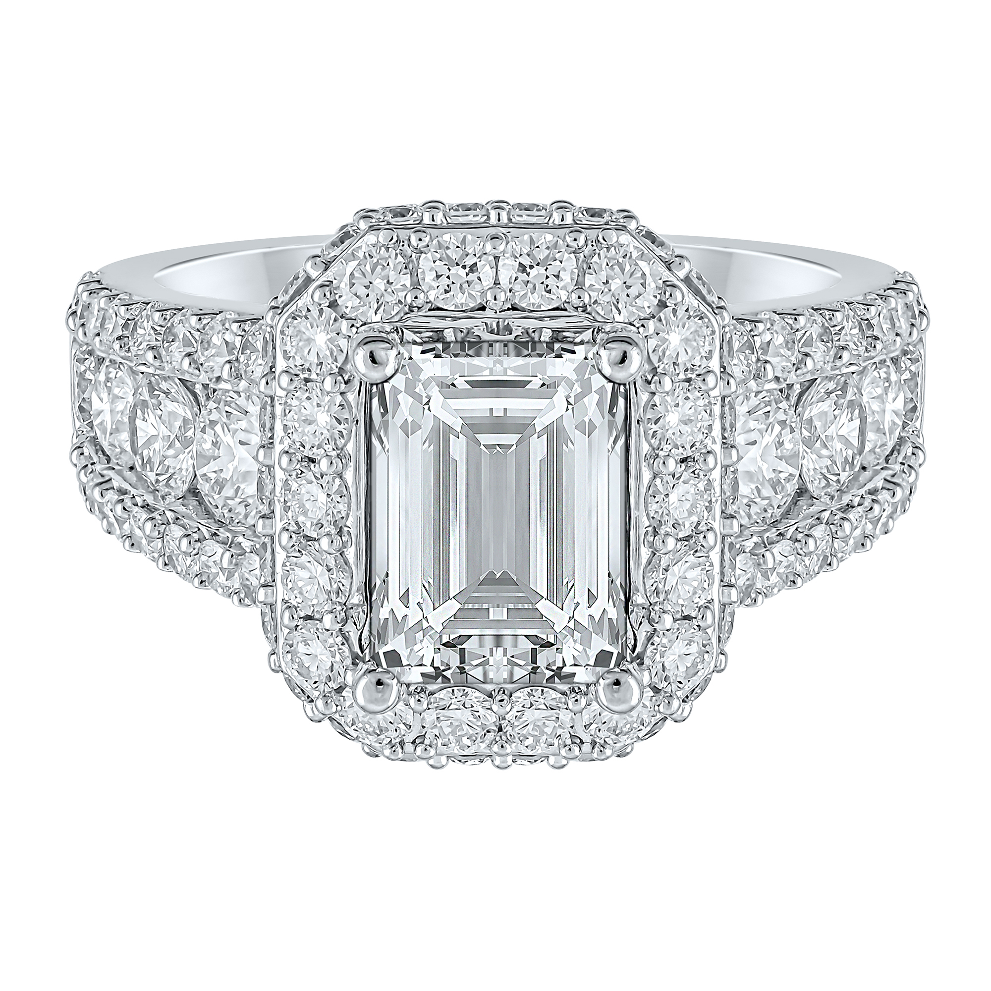 Light Heart® Lab Grown Diamond EmeraldCut Halo Engagement Ring