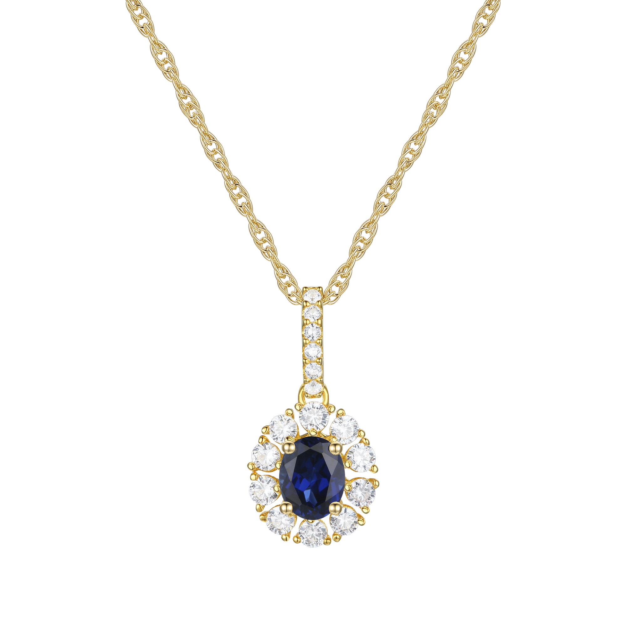Blue Sapphire and Diamond Pendant in 10K Yellow Gold (1/4 ct.